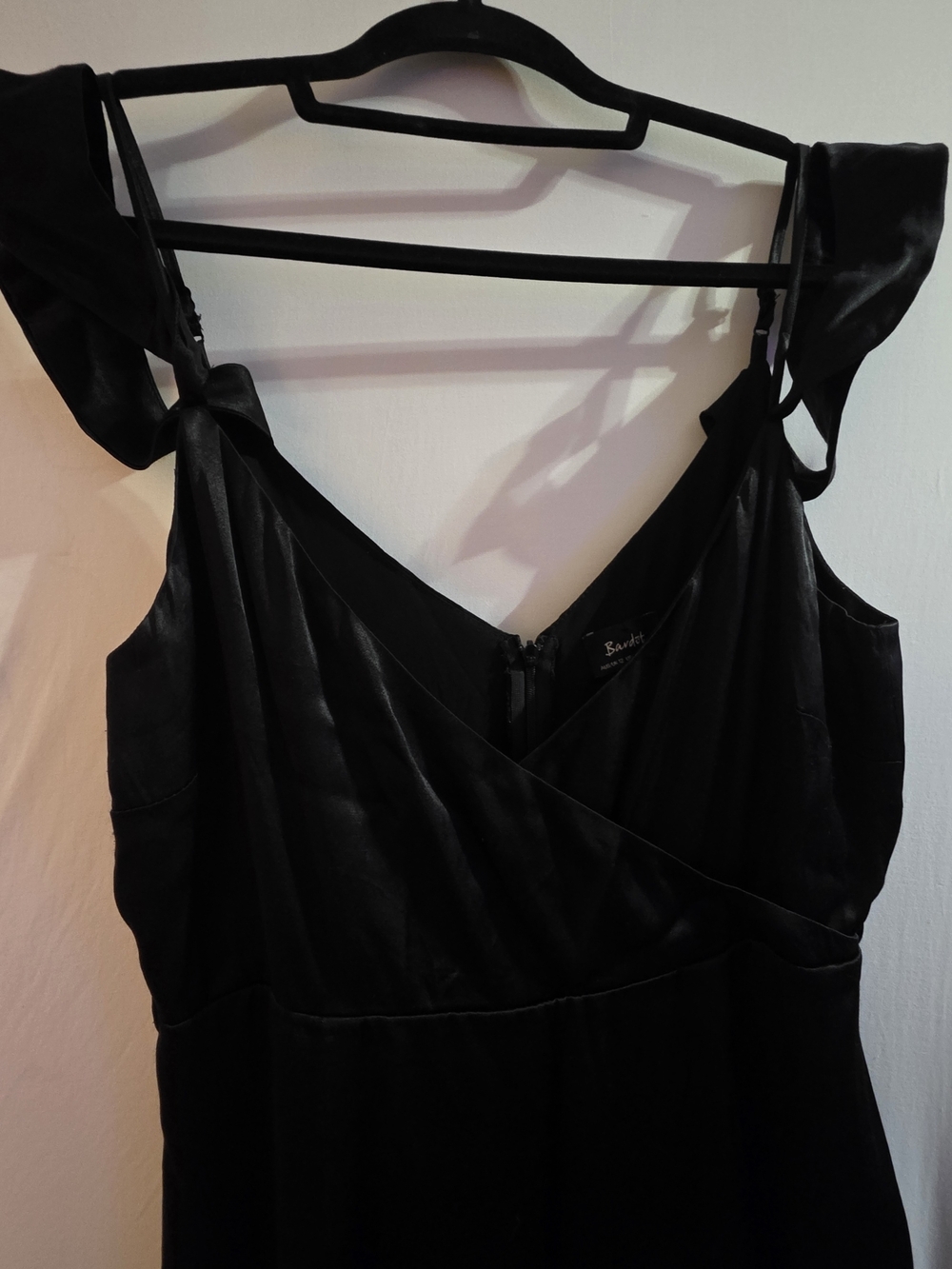 Bardot Black Satin Like Cold Shoulder Midi Dress Size 10 Missing Belt - Picture 8 of 11